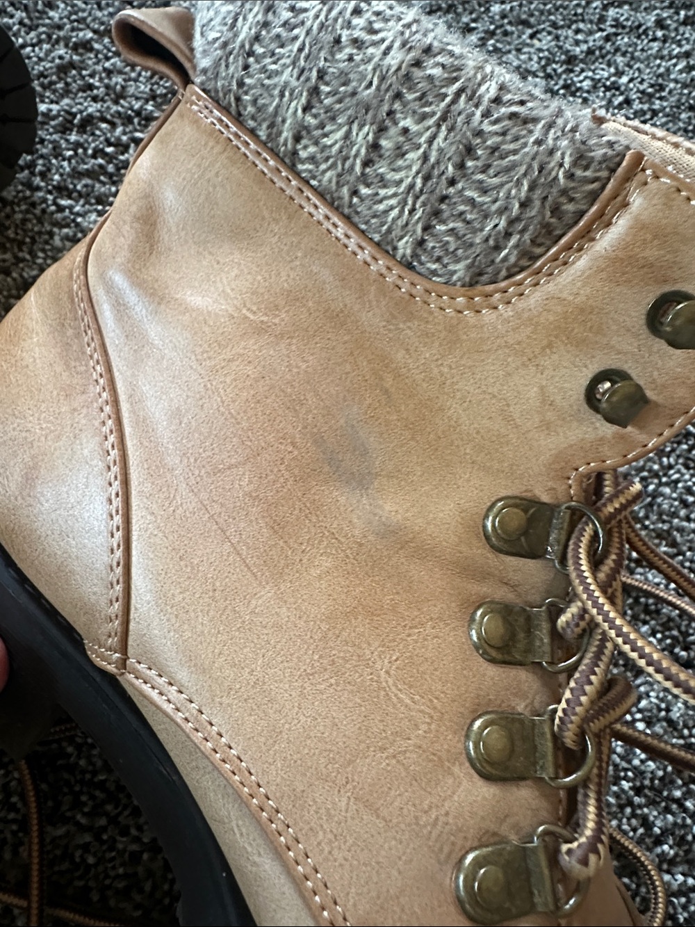 MIA Tan Lace-Up Ankle Heel Boots Knit Collar Perfect for Fall Family Pics 7.5 - Picture 7 of 11